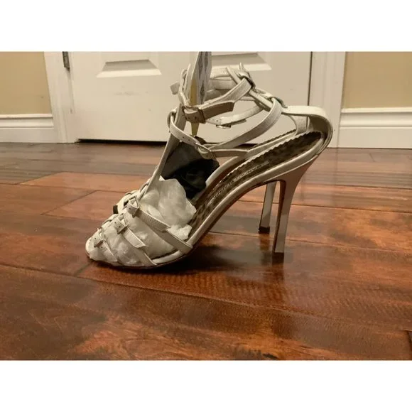 Manolo Blahnik White Leather Gladiator Strap Heeled Sandals, Size 38 (IT) 8 (US)